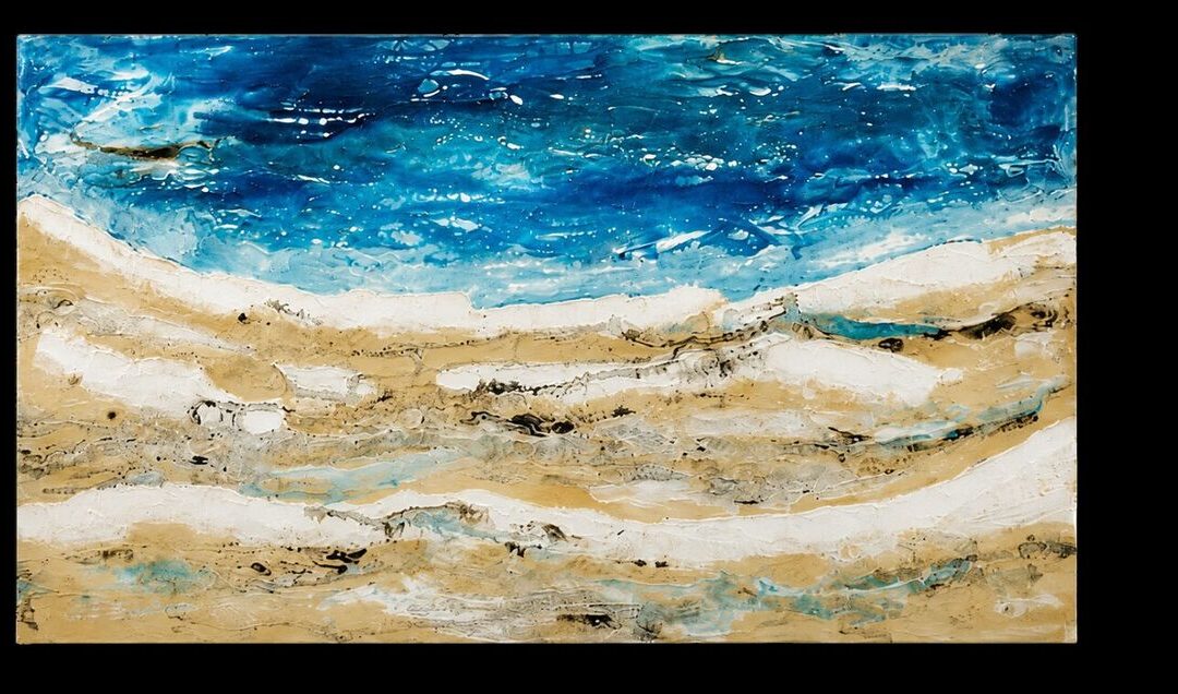Cuadro abstracto Límites de Adriana Fernández, con textura de pintura asfáltica y acrílico